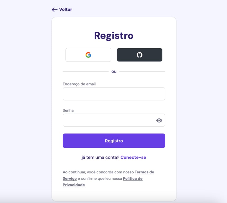 p&aacute;gina de registro: criar conta na hostinger