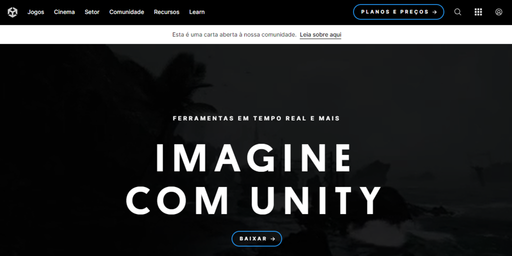 Site oficial do moto gráfico Unity