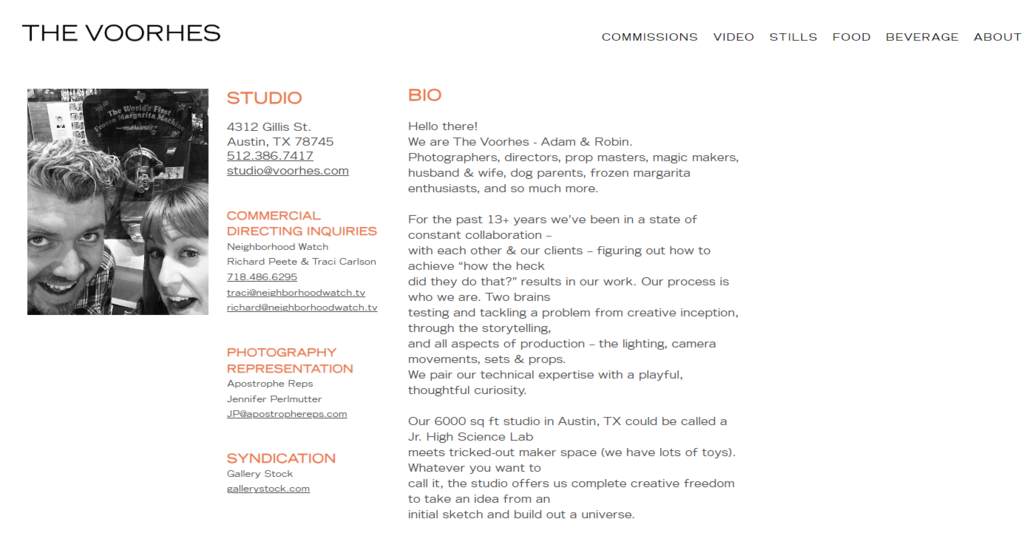 se&ccedil;&atilde;o bio do site dos fot&oacute;grafos voorhees