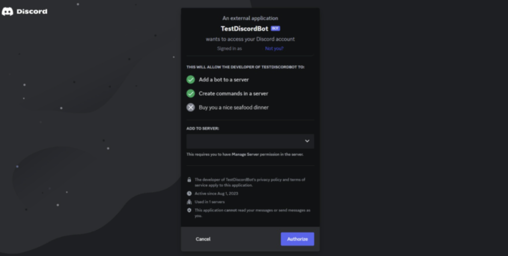 convidando bot para seu servidor do discord