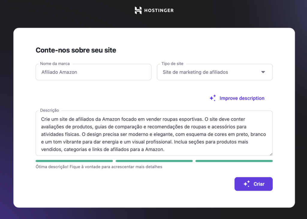 criador de sites wordpress com ia da hostinger