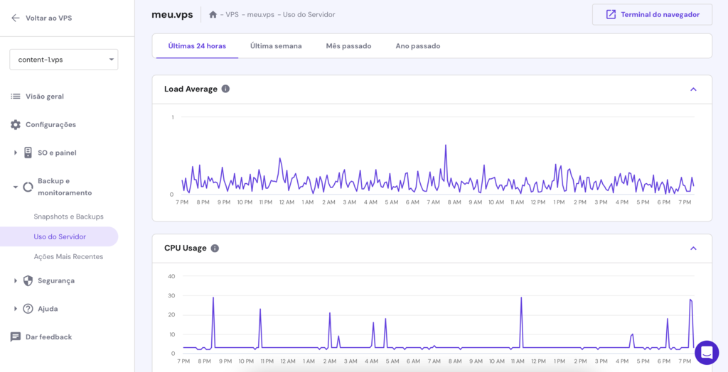 se&ccedil;&atilde;o uso do servidor vps no hpanel