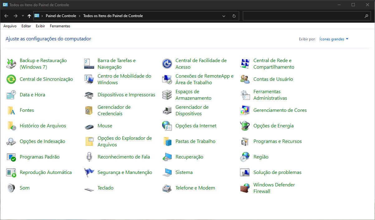 painel de controle do windows