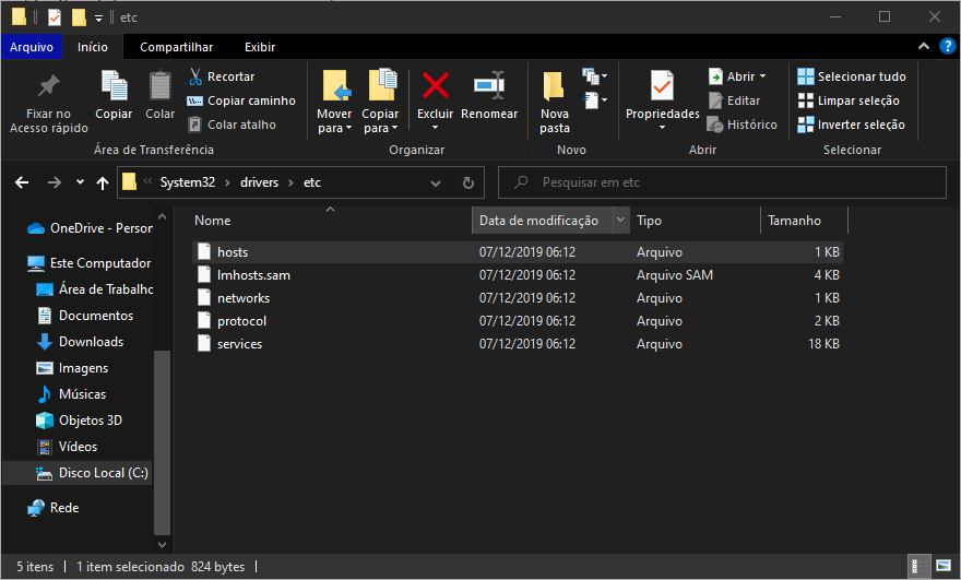 abrir arquivo hosts no explorer