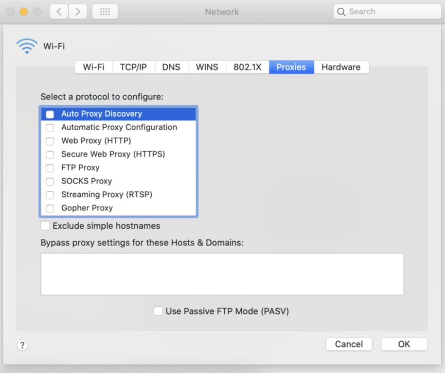 editando proxies no macOS