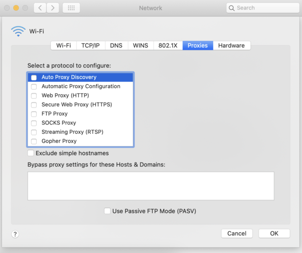 editando proxies no macOS