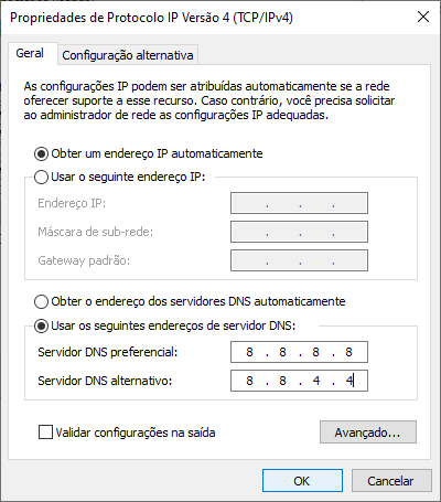 editando dns no painel de controle