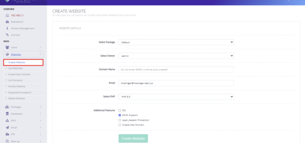 criando site no cyberpanel