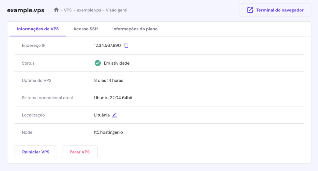 dados do vps no hpanel