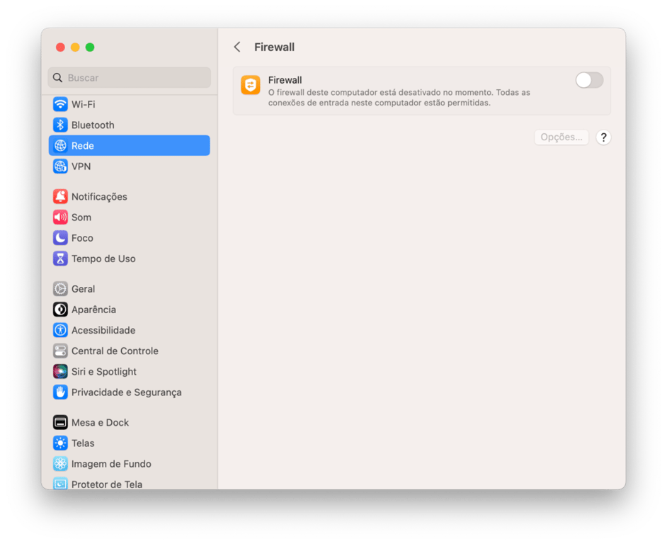 desativar firewall no Mac