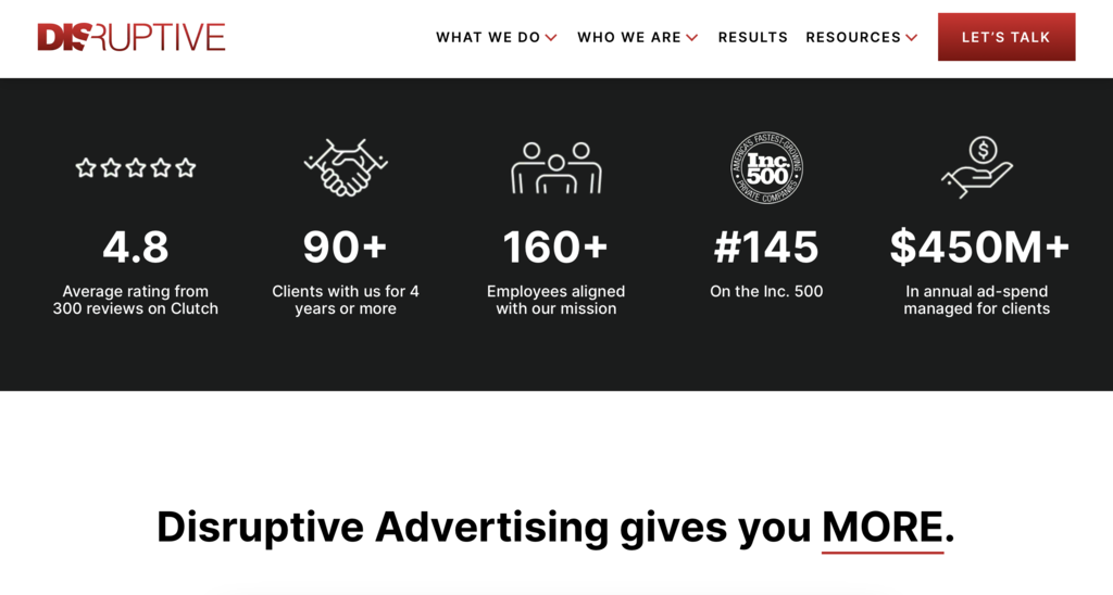 p&aacute;gina inicial da ag&ecirc;ncia disruptive