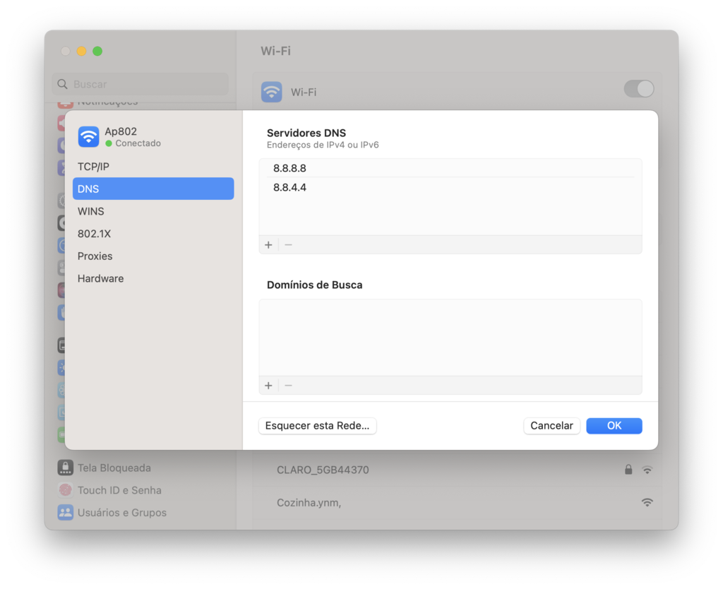 editando dns no Mac