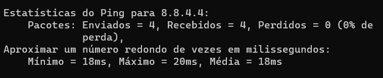 Estatísticas de ping no prompt de comando do Windows