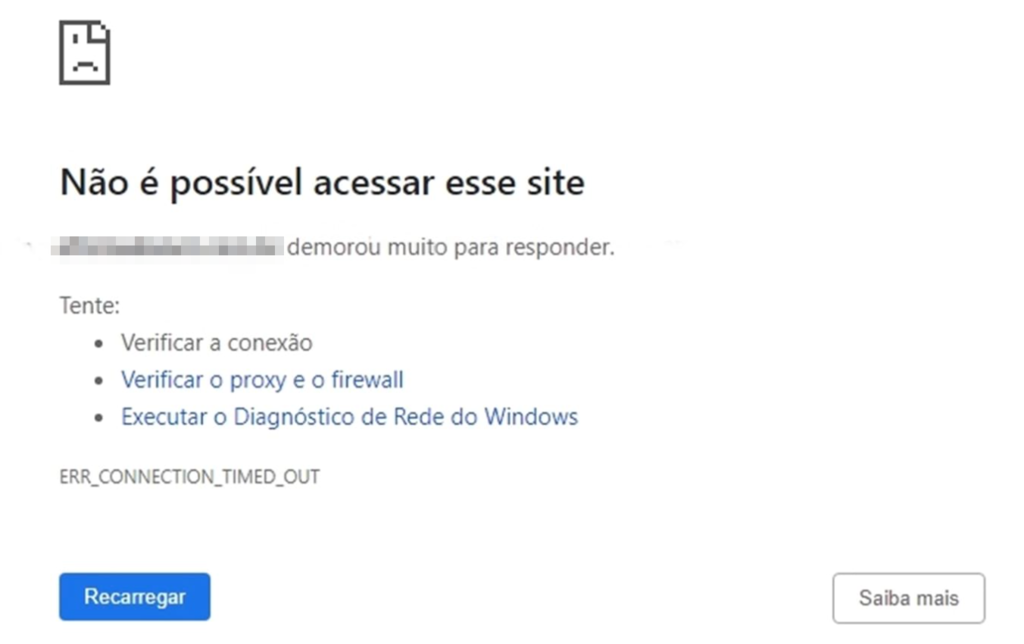 A p&aacute;gina ERR_CONNECTION_TIMED_OUT no Google Chrome