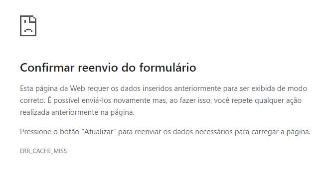 A página ERR_CACHE_MISS no Google Chrome