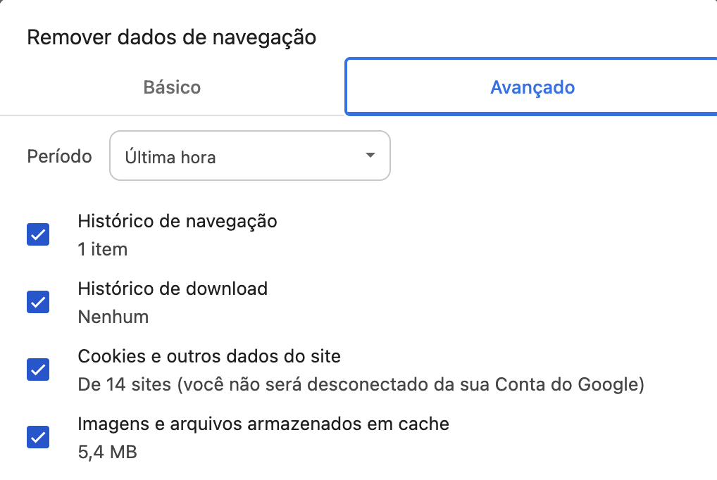 limpando dados de navegação no chrome