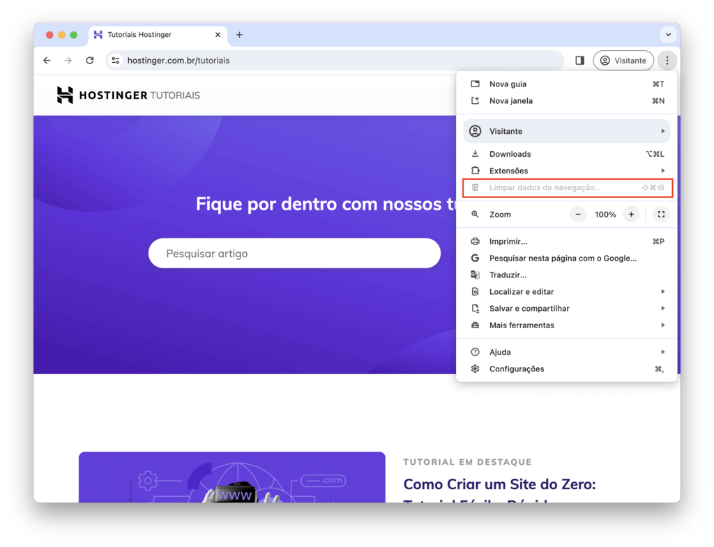 limpar dados de navegação no google chrome