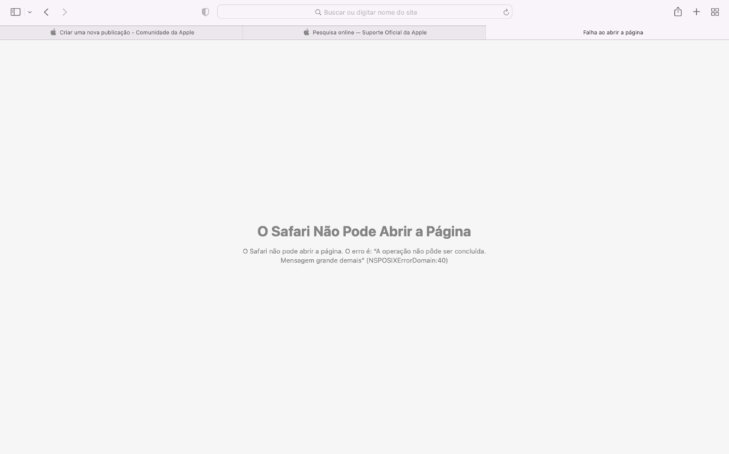 o safari n&atilde;o pode abrir a p&aacute;gina