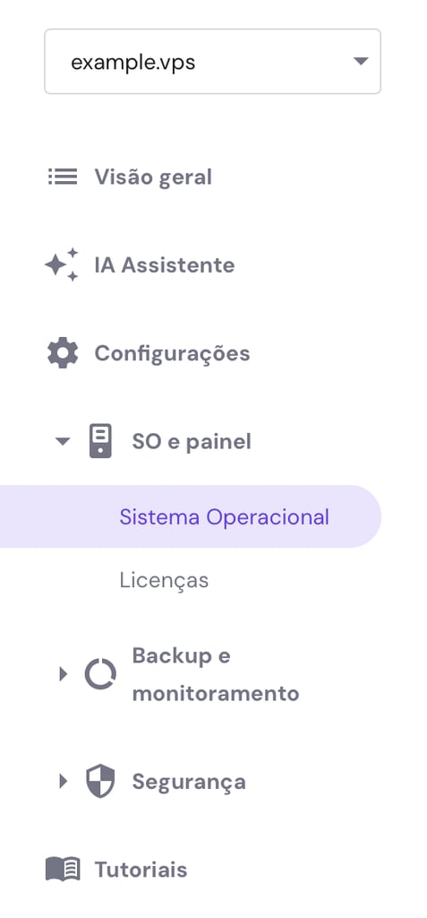 se&ccedil;&atilde;o sistema operacional no hpanel (vps)