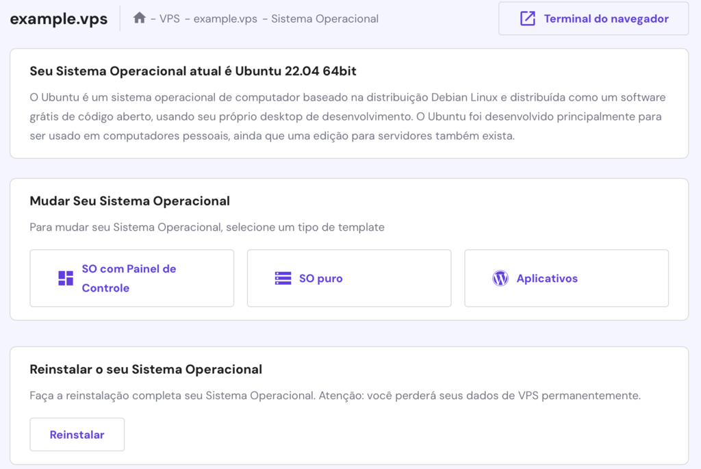 dados de sistemas operacionais de vps no hpanel