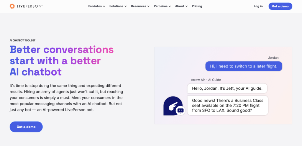 p&aacute;gina do chatbot liveperson