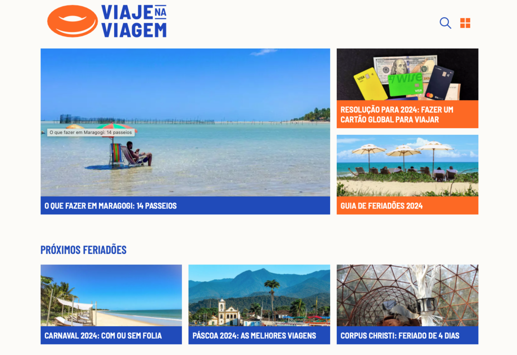 exemplo de blog com a p&aacute;gina do site viaje na viagem