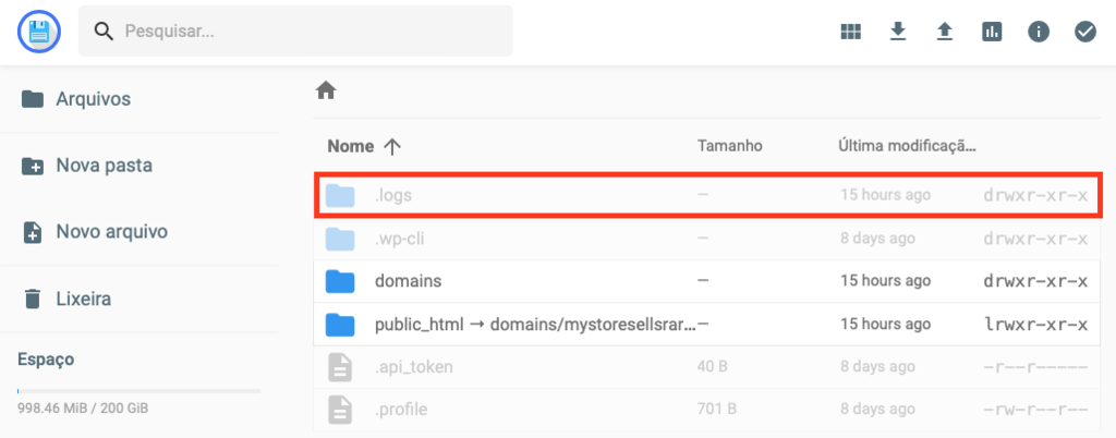 diret&oacute;rio logs da hospedagem