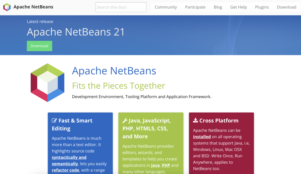 página inicial do apache netbeans