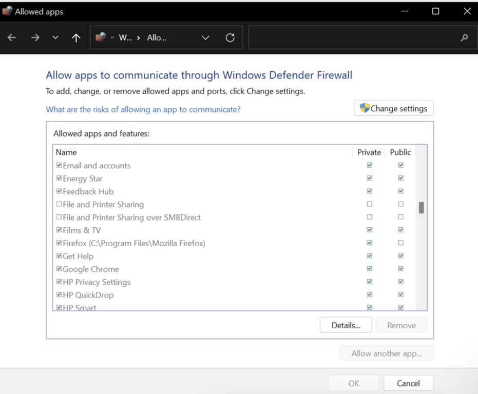 configurando aplicativos e portas permitidas no windows defender firewall