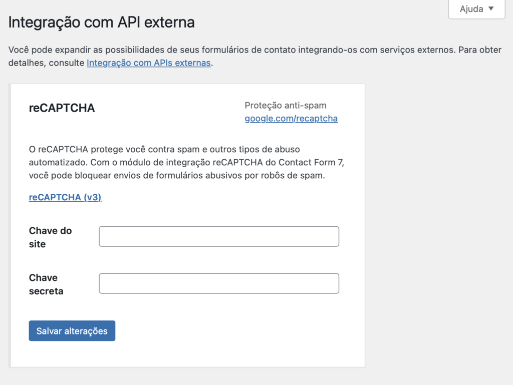 configurando recaptcha no plugin contact form 7 para wordpress