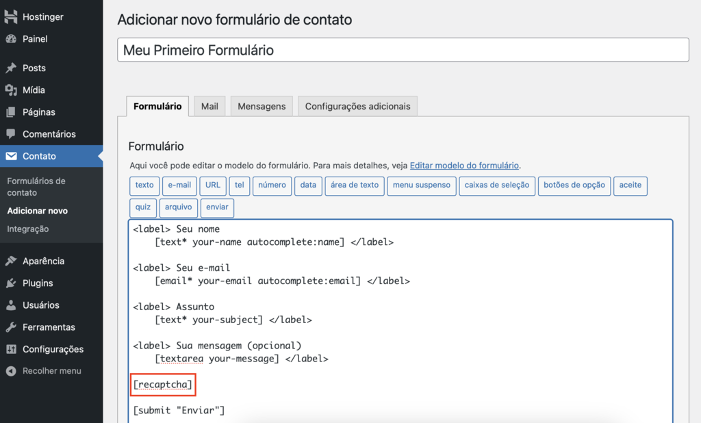 adicionando recaptcha a formul&aacute;rio de contato no contact form 7 do wordpress