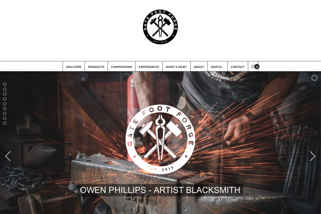 p&aacute;gina inicial da pequena empresa Gate foot forge