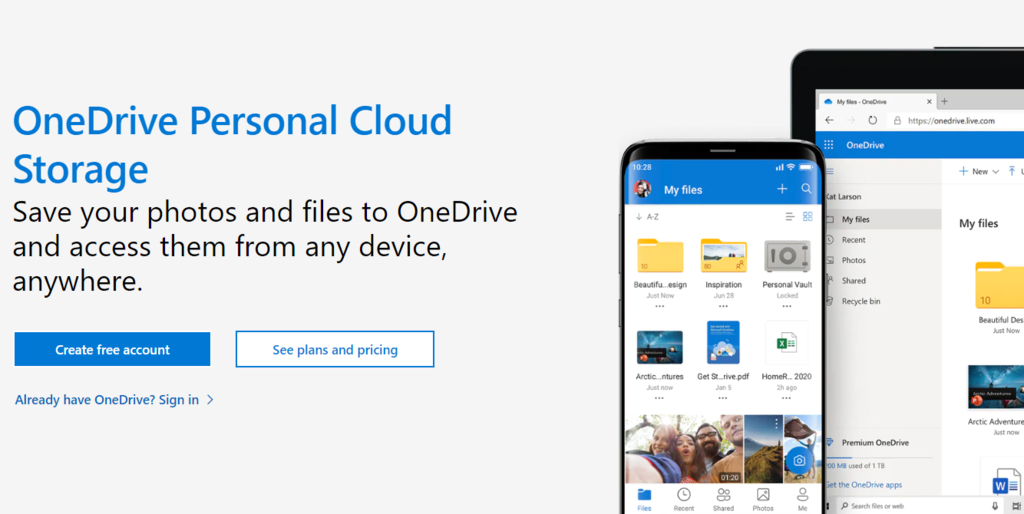 armazenamento em nuvem do onedrive, da microsoft