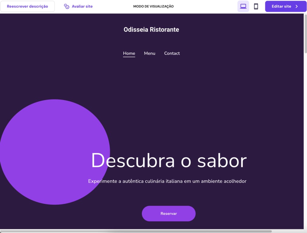 Exemplo de um modelo de apresenta&ccedil;&atilde;o de neg&oacute;cios de restaurante italiano gerado pelo Criador de sites da Hostinger