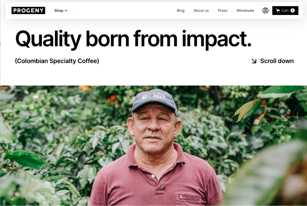 p&aacute;gina inicial da progeny coffee