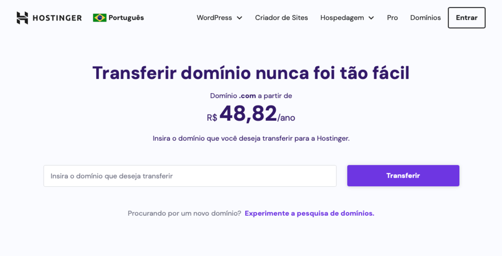 servi&ccedil;o de transfer&ecirc;ncia de dom&iacute;nio da hostinger