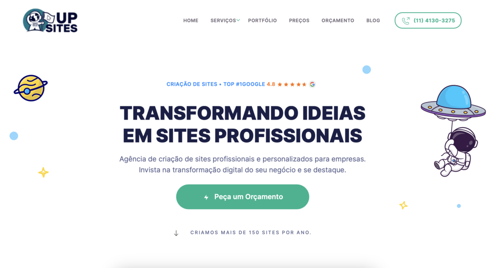 p&aacute;gina inicial da empresa de desenvolvimento upsites