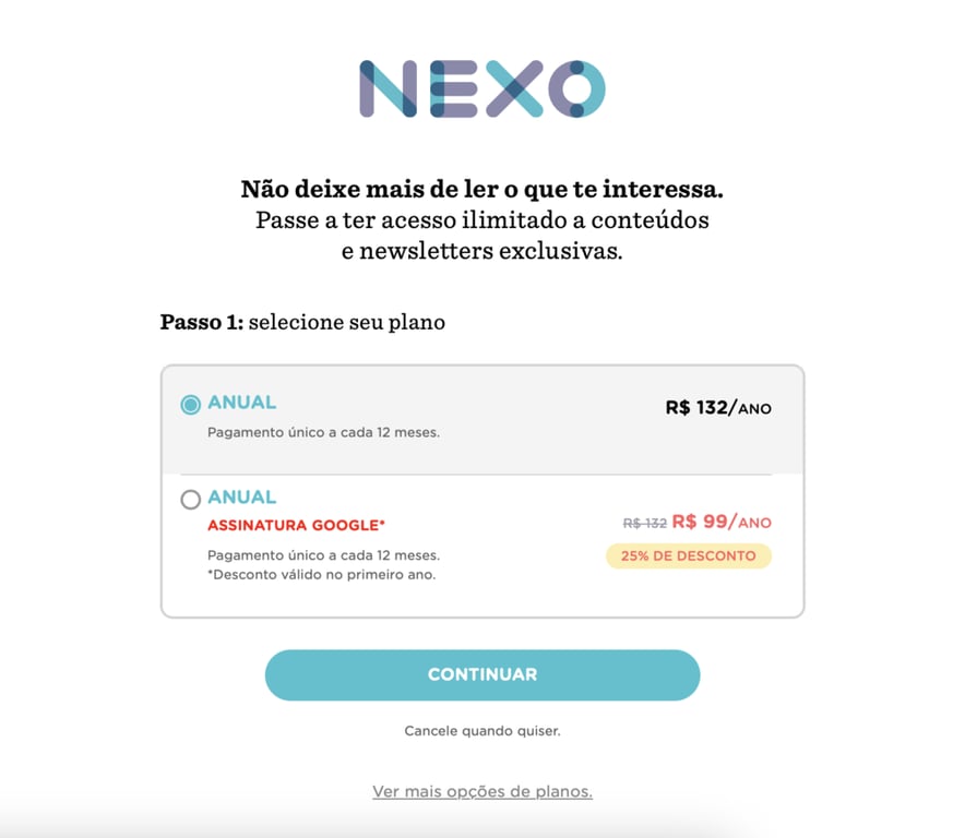 modelo de assinatura de site com &aacute;rea de membros do nexo jornal