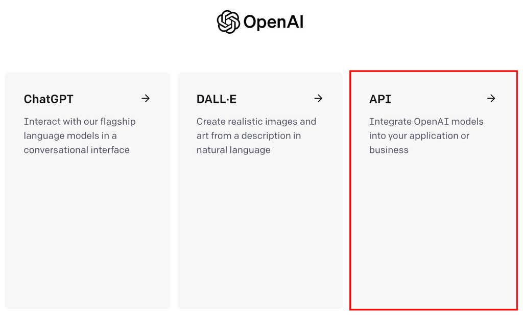 Captura de tela da sele&ccedil;&atilde;o de API do site da OpenAI.