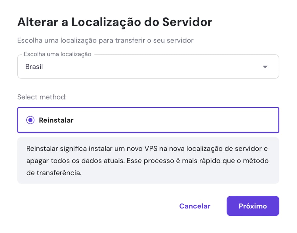alterar a localiza&ccedil;&atilde;o do servidor vps no hpanel
