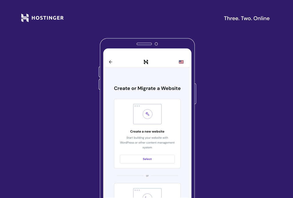 criar novo site no editor mobile da hostinger