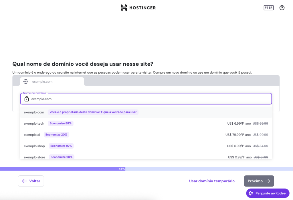 escolhendo dominio ao migrar site no hpanel