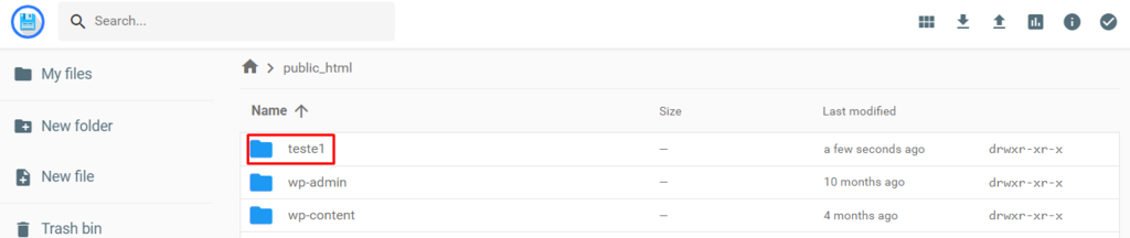 Pasta do subdom&iacute;nio dentro da pasta-raiz do dom&iacute;nio - gerenciador de arquivos
