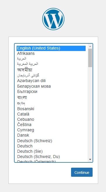 Selecionando o idioma da instala&ccedil;&atilde;o WordPress no site do subdom&iacute;nio
