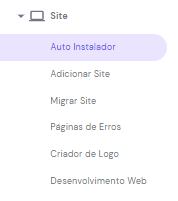 se&ccedil;&atilde;o do auto instalador selecionada no menu lateral do hPanel