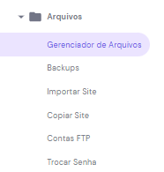 se&ccedil;&atilde;o do gerenciador de arquivos selecionada no menu lateral do hPanel