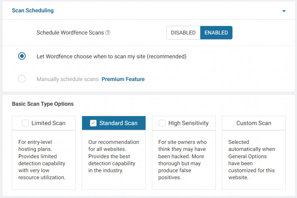 configurações do wordfence