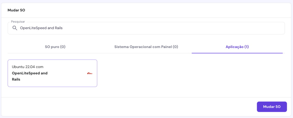 Menu de instala&ccedil;&atilde;o do sistema operacional no painel VPS da Hostinger