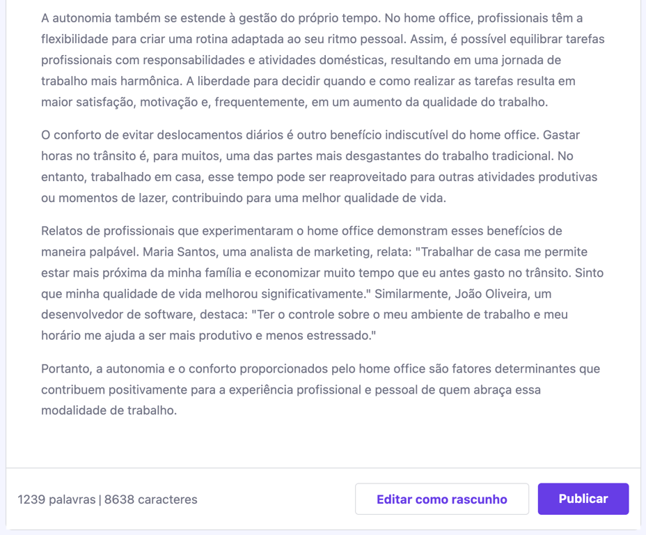 Conte&uacute;do do post gerado pela IA