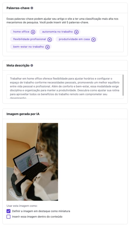 Tela ap&oacute;s conte&uacute;do ser gerado pela IA da Hostinger